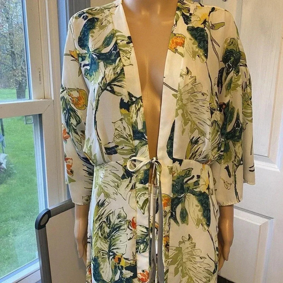 Active USA Duster Cardigan Coverup Tropical Floral Boho Summer Vacation Women M - Picture 6 of 6